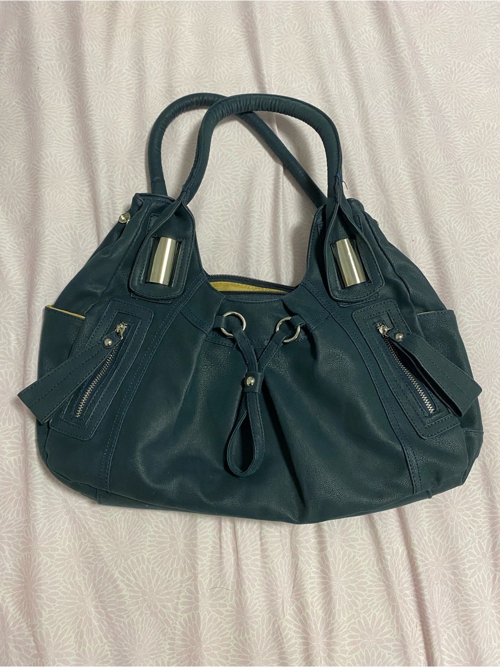 Stylish Teal Shoulder Bag with Drawstring Accent